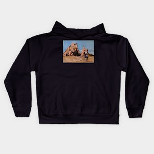 Oil painting landscape with cowboys. western apocalyptic style Kids Hoodie